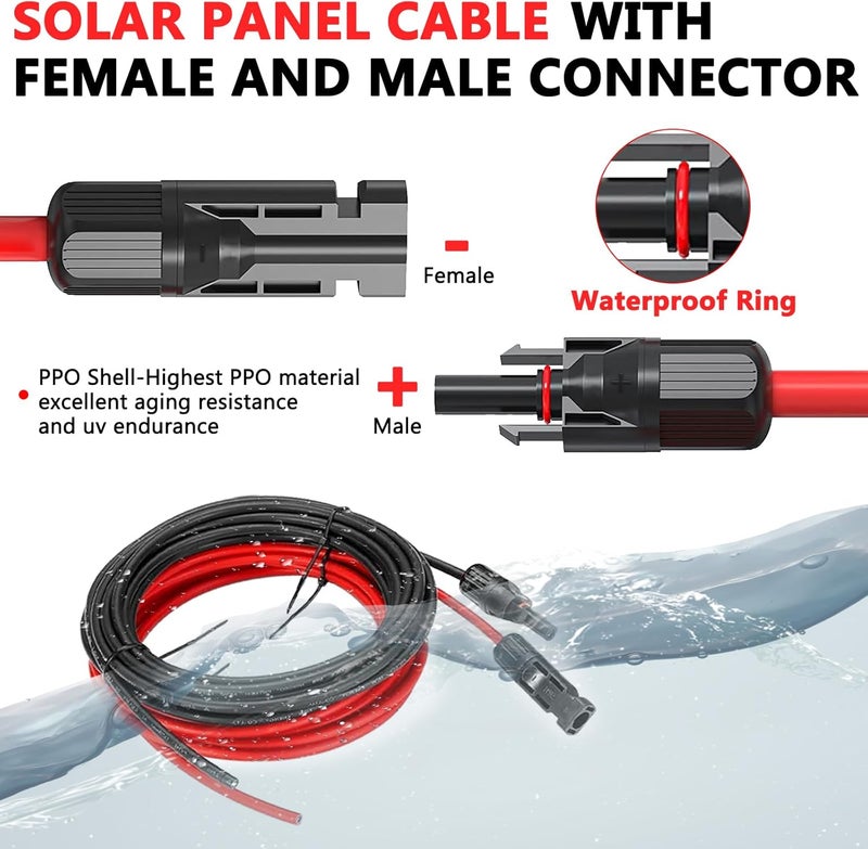 Vansdon 2x30 Feet Solar Panel Extension Cable- 10AWG Solar Cable Solar Panel Cable with Female and Male Waterproof Connectors for RV, Photovoltaic Systems - Image 4
